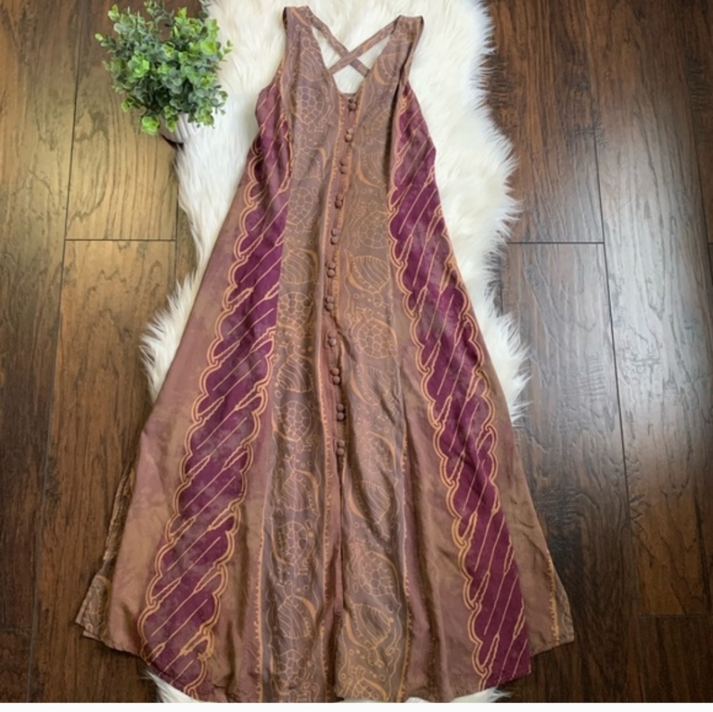 Ganesh Imports batik bohemian maxi dress with snail print altered boho hippie